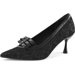 Sicare Kitten Heels Synthetic Black Pumps Closed Pointed Toe Mesh Lace Heels